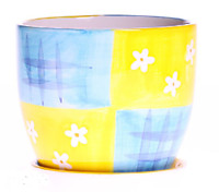 Горшок керамический желто-голубой